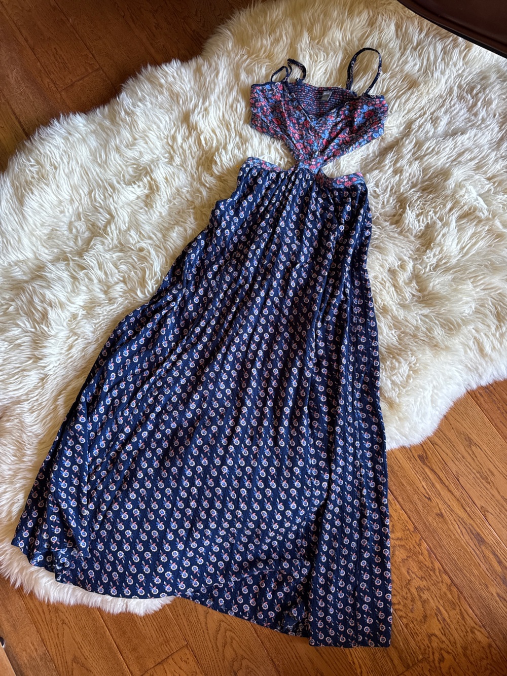 aerie Navy Floral Cutout Maxi Dress